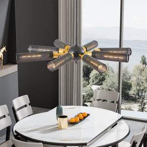 Modern Industrial Sputnik 8-Light Chandelier with Adjustable Height - Black
