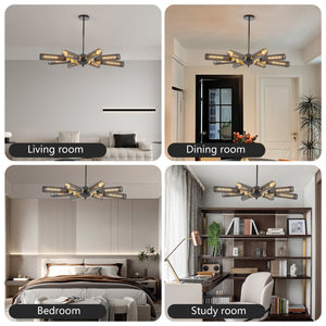 Modern Industrial Sputnik 8-Light Chandelier with Adjustable Height - Black