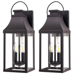 20" Outdoor Wall Light 2-Pack with Tempered Glass - Black