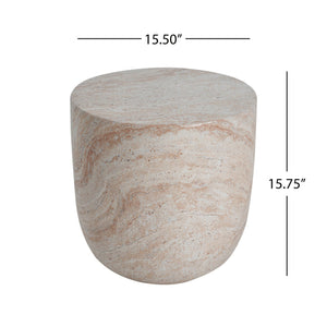 Lightweight Concrete Side Table with Travertine Finish - Beige