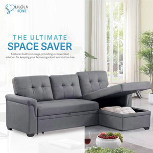 Lilola Home Lucca Performance Leather Sectional Sleeper Sofa with Storage, Gray