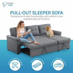 Lilola Home Lucca Performance Leather Sectional Sleeper Sofa with Storage, Gray
