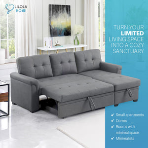 Lilola Home Lucca Performance Leather Sectional Sleeper Sofa with Storage, Gray