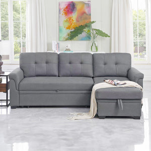 Lilola Home Lucca Performance Leather Sectional Sleeper Sofa with Storage, Gray