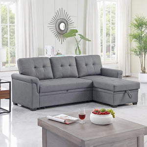 Lilola Home Lucca Performance Leather Sectional Sleeper Sofa with Storage, Gray
