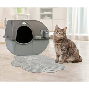 Omega Paw Paw Cleaning Cat Litter Box Mat for Floor and Carpet, Grey (2 Pack)