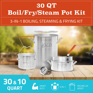 Loco Cookers 30 Quart Aluminum Circular Pots Kit for Boiling & Steaming, Silver