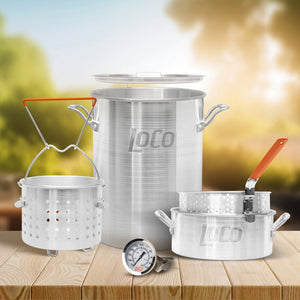 Loco Cookers 30 Quart Aluminum Circular Pots Kit for Boiling & Steaming, Silver
