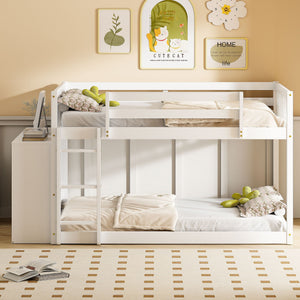 Bunk Bed With 4 Drawers and 3 Shelves - Solid Pine Wood