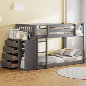 Bunk Bed With 4 Drawers and 3 Shelves - Solid Pine Wood