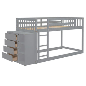 Bunk Bed With 4 Drawers and 3 Shelves - Solid Pine Wood