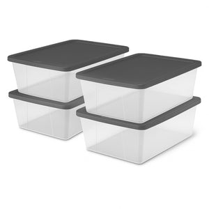 Homz 12 Qt Stackable Plastic Storage Container w/Snaplock Lid, Gray (4 Pack)