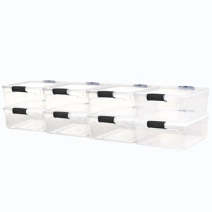 Homz 15.5 Qt Plastic Stackable Home Storage Container w/Lid, Gray Latch (8 Pack)