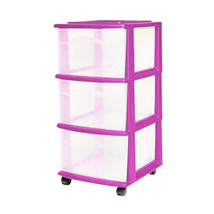 Homz Plastic 3 Drawer Medium Storage Container Tower, Purple Frame (2 Pack)