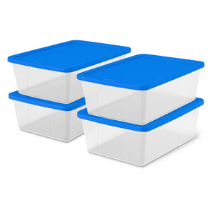 Homz 12 Qt Stackable Plastic Storage Container w/ Snaplock Lid, Blue (4 Pack)