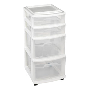 Homz Clear Plastic 4 Drawer Medium Home Storage Container Tower, White Frame