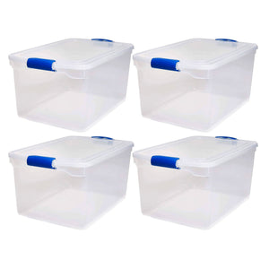 Homz 66-Quart Clear Plastic Stackable Storage Containers w/ Latch Lid, 4 Pack