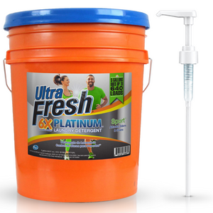 Ultra Fresh 6X Platinum 5 Gallon Sport Laundry Detergent, Up to 640 Loads w/Pump