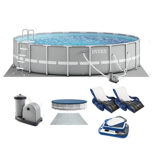Intex Prism Frame 20ft x 52in Above Ground Pool, Lounger Float (2 Pack) & Cooler
