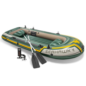 Intex Seahawk 4 Inflatable 4 Person Floating Boat Raft Set with Oars & Air Pump