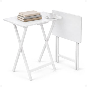 PJ Wood Solid Wood Compact Folding TV Tray and Snack Tables, White, 2 Piece Set