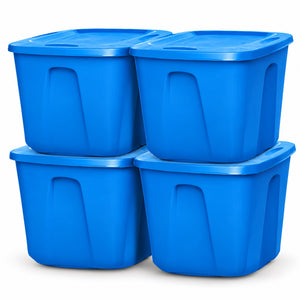 HOMZ 18 Gallon Heavy Duty Plastic Holiday Storage Totes, Green/Red (4 Pack)