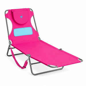 Ostrich The Ladies Comfort Lounger, Foldable Beach Pool Tanning Chair, Pink