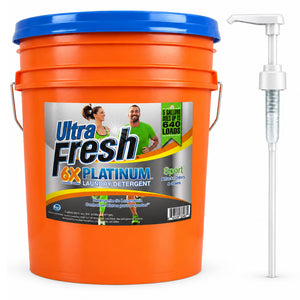 Ultra Fresh 6X Platinum 5 Gallon Sport Laundry Detergent, Up to 640 Loads w/Pump