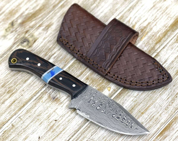 Mangler Damascus Skinnig Knife with Exotic Wenge Wood & Turquoise Handle