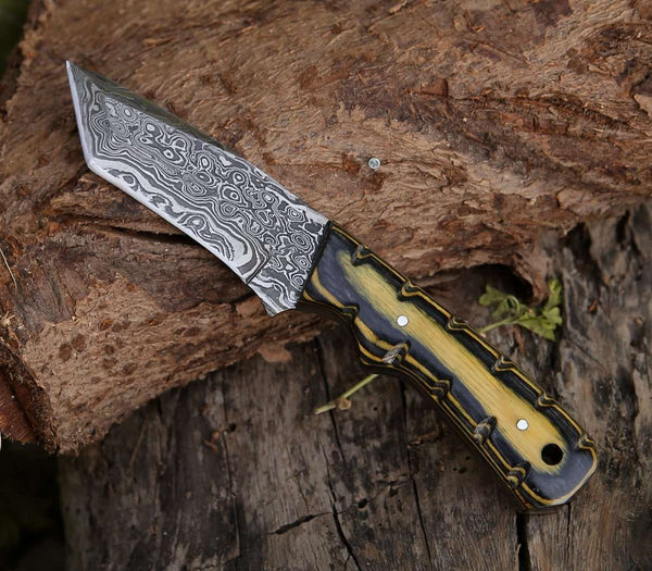 Marauder Damascus Tanto Knife with Pakkawood Handle