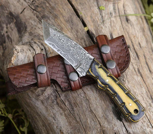 Marauder Damascus Tanto Knife with Pakkawood Handle - TRAPSKI