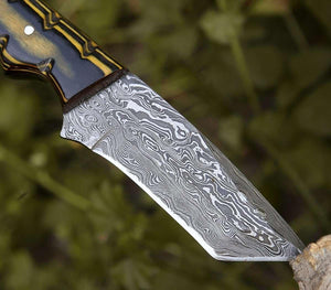 Marauder Damascus Tanto Knife with Pakkawood Handle - TRAPSKI