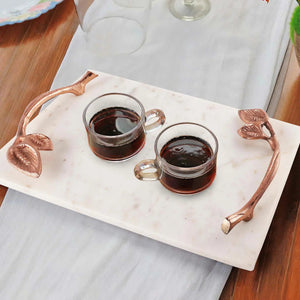 Marcella Marble Tray with Leaf Handles