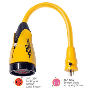 Marinco P15-30 EEL 30A-125V Female to 15A-125V Male Pigtail Adapter - Yellow - TRAPSKI