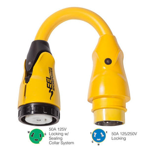 Marinco P504-503 EEL 50A-125V Female to 50A-125/250V Male Pigtail Adapter - Yellow - TRAPSKI