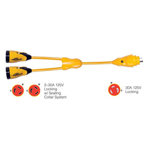 Marinco Y30-2-30 EEL (2)30A-125V Female to (1)30A-125V Male "Y" Adapter - Yellow - TRAPSKI