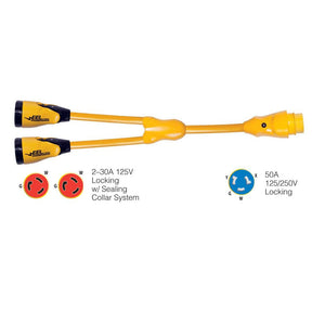 Marinco Y504-2-30 EEL (2)-30A-125V Female to (1)50A-125/250V Male "Y" Adapter - Yellow - TRAPSKI