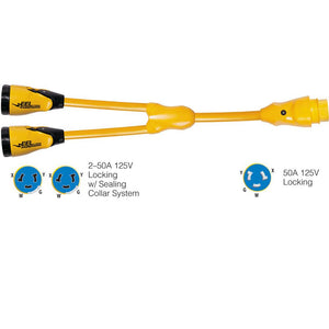 Marinco Y504-2-504 EEL (2)50A-125/250V Female to (1)50A-125/250V Male "Y" Adapter - Yellow - TRAPSKI