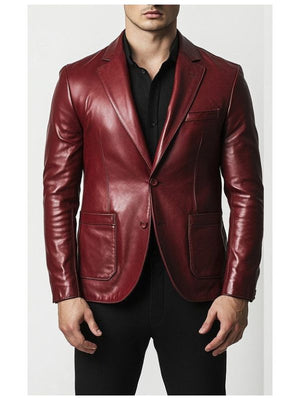 Mateo Men's Maroon Leather Blazer