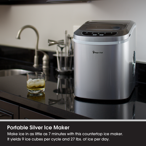 Magic Chef MCIM22SV Portable Countertop Ice Maker, 27 Pounds Per Day, Silver
