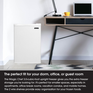 Magic Chef MCUF3W2 3 Cubic Ft Deep Small Mini Adjustable Upright Freezer, White
