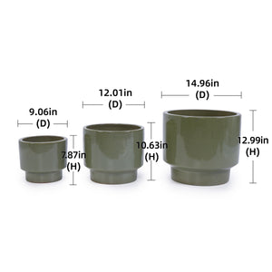 3 Pieces Ceramic Flowerpot Set with Graduated Sizes - Antique Light Green