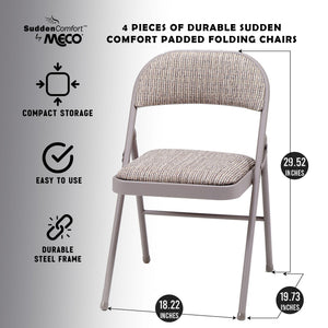 MECO Sudden Comfort Deluxe Fabric Padded Folding Chair Set, Chicory Lace(4 Pack)