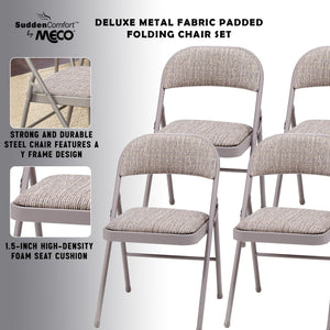 MECO Sudden Comfort Deluxe Fabric Padded Folding Chair Set, Chicory Lace(4 Pack)