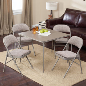 MECO Sudden Comfort Deluxe Fabric Padded Folding Chair Set, Chicory Lace(4 Pack)