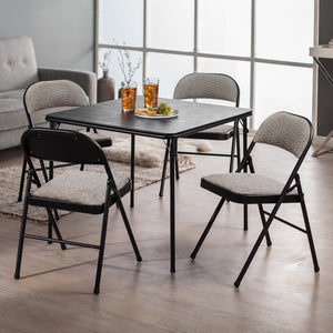 MECO Sudden Comfort Deluxe Metal Fabric Padded Folding Chair Set, Black (4 Pack)