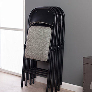 MECO Sudden Comfort Deluxe Metal Fabric Padded Folding Chair Set, Black (4 Pack)