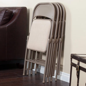 MECO Sudden Comfort Deluxe Metal Fabric Padded Folding Chair, Sand Tan (4 Pack)