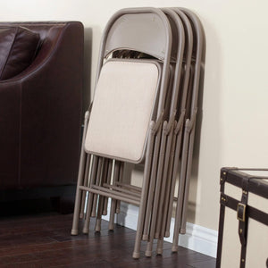 MECO Sudden Comfort Deluxe Metal Fabric Padded Folding Chair, Sand Tan (4 Pack)