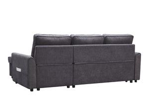 Modern Modular L-Shaped Sofa Bed with Chaise - Dark Grey Linen